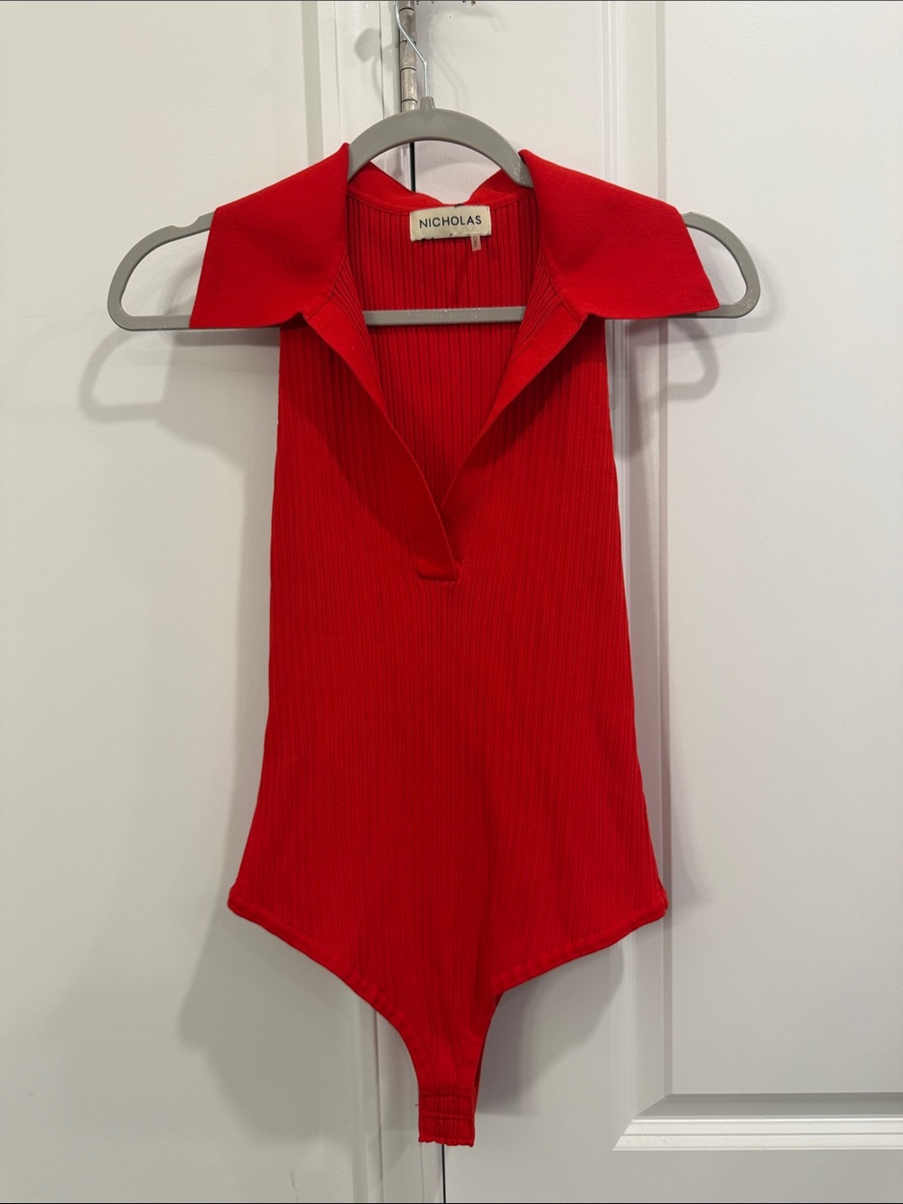 NICHOLAS Red Ribbed Collared Body Suit